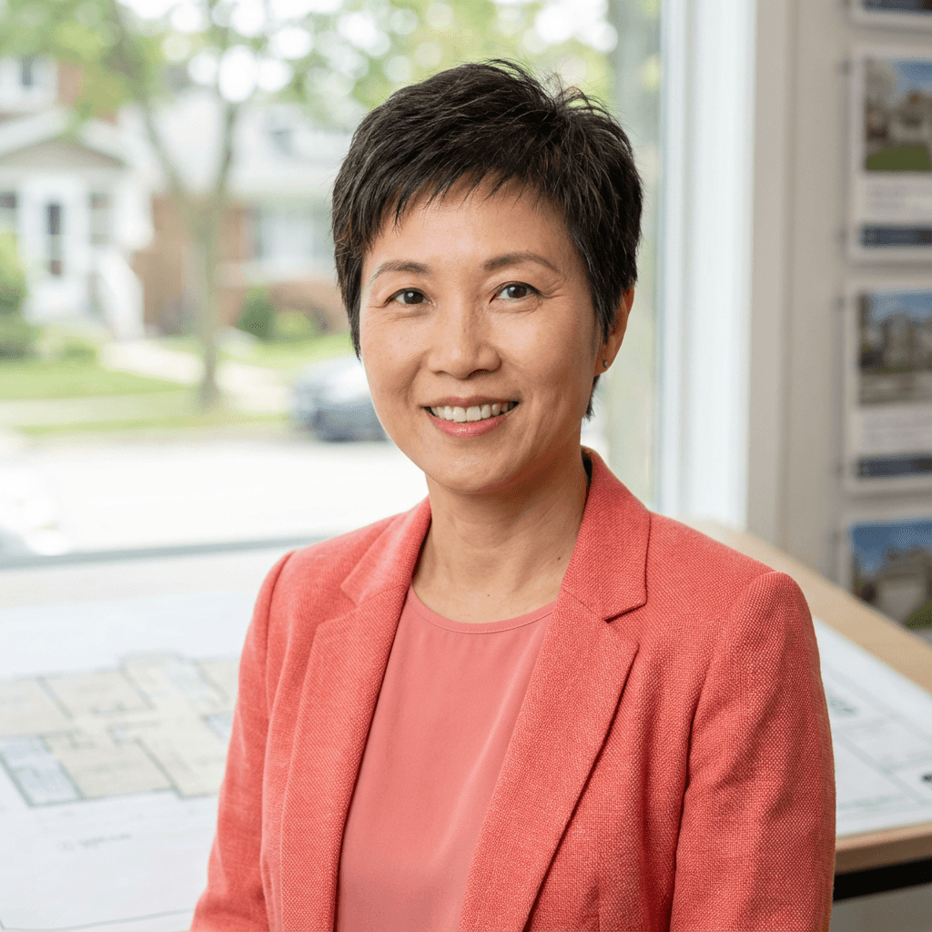 Lisa Park in a dark blazer in a clean office